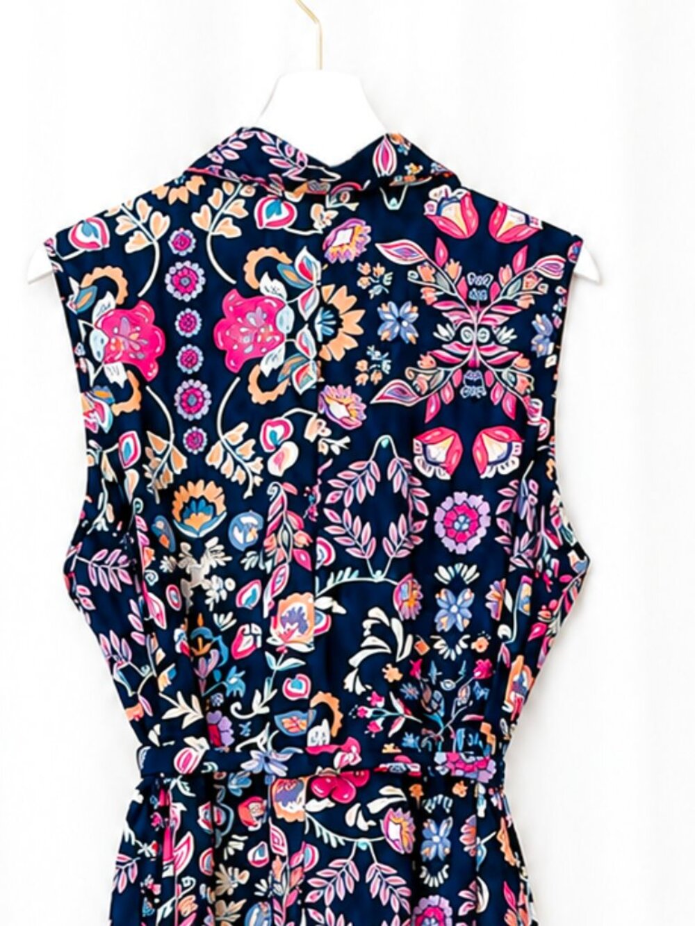 Croft & Barrow Floral Maxi Dress XL Navy Pink Sleeveless Tie Waist Cottagecore - Picture 3 of 5